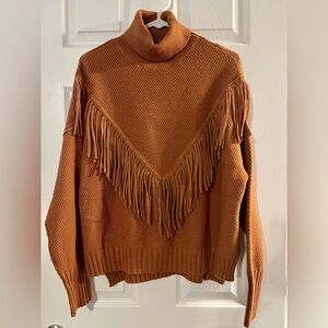 Chelsea & Theodore Rust Fringe Turtleneck Sweater size Medium